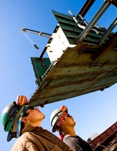 lifting modular piece with crane